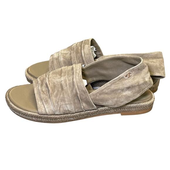 Tory Burch Gathered Slingback Strap Flat Kid Suede Espadrille Sandals Size 7.5 - Picture 1 of 9